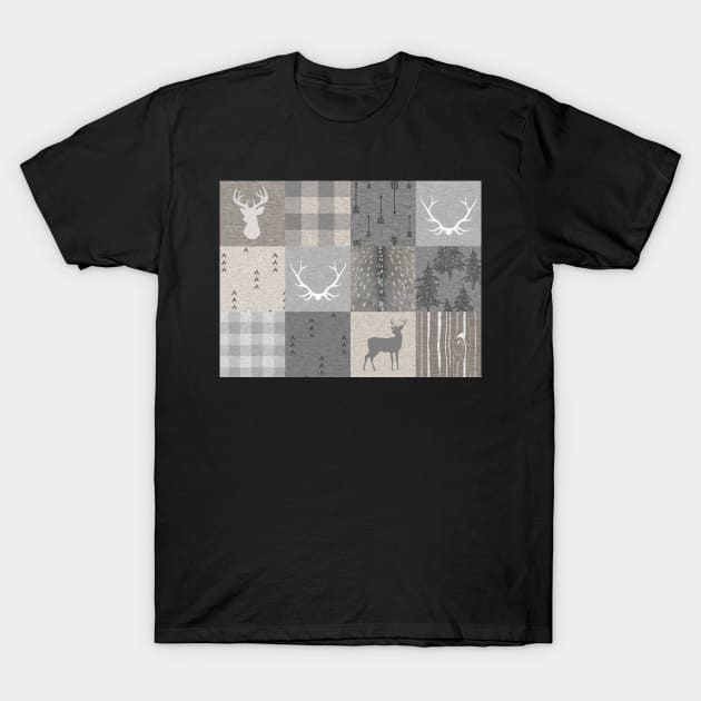 Rustic Woodland Patchwork - grey and beige T-Shirt by SugarPineDesign